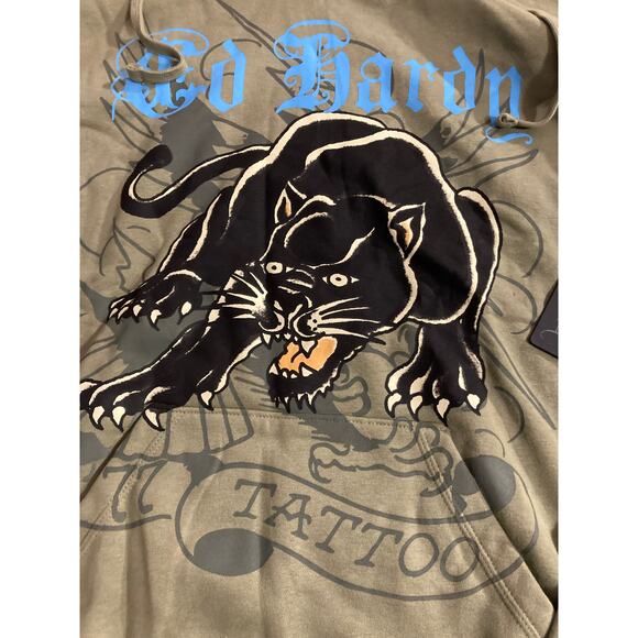 Ed Hardy CROUCHING PANTHER MENS HOODIE Sz L - Picture 1 of 6